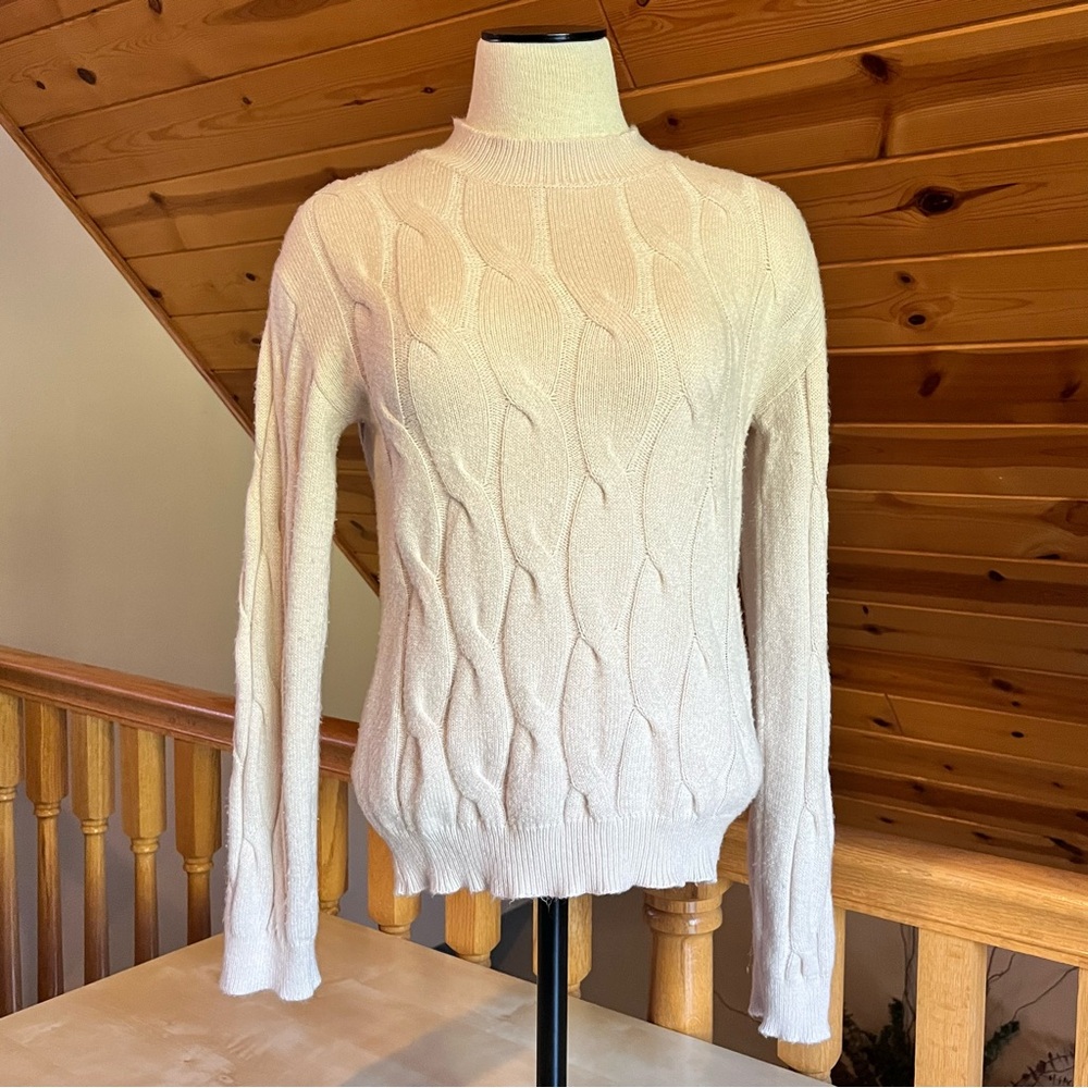 Cocobleu Women's Cashmere Blend High Neck Beige Pullover Cardigan Size S